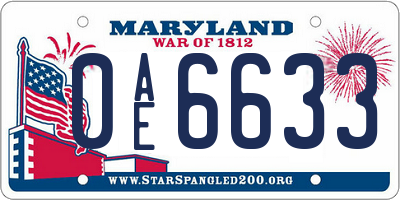 MD license plate 0AE6633