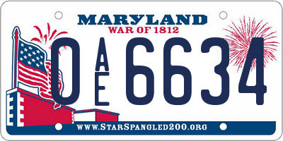 MD license plate 0AE6634