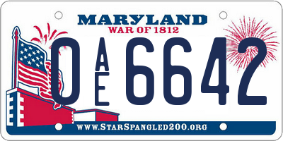 MD license plate 0AE6642