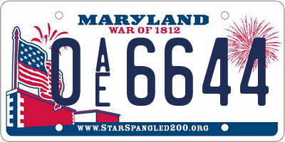 MD license plate 0AE6644