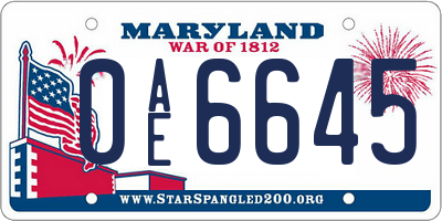 MD license plate 0AE6645