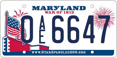 MD license plate 0AE6647