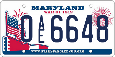 MD license plate 0AE6648
