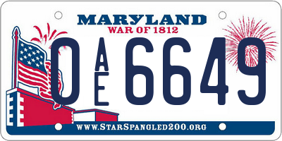 MD license plate 0AE6649