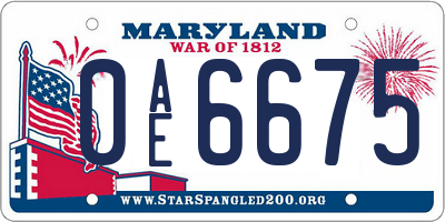 MD license plate 0AE6675