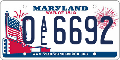MD license plate 0AE6692