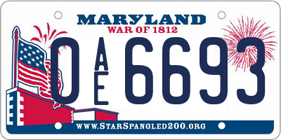 MD license plate 0AE6693