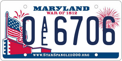 MD license plate 0AE6706