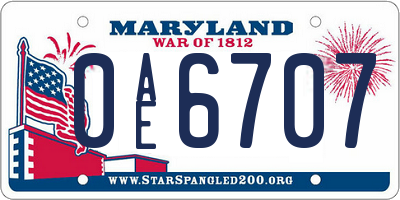 MD license plate 0AE6707