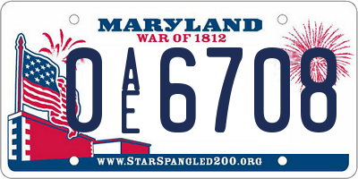 MD license plate 0AE6708