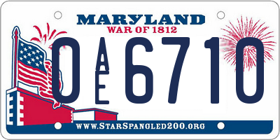 MD license plate 0AE6710
