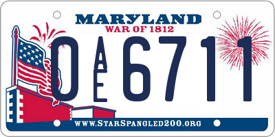 MD license plate 0AE6711