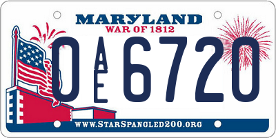 MD license plate 0AE6720