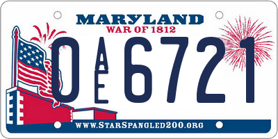 MD license plate 0AE6721