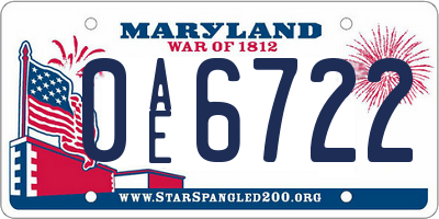 MD license plate 0AE6722