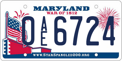 MD license plate 0AE6724