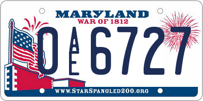 MD license plate 0AE6727