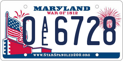 MD license plate 0AE6728