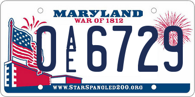 MD license plate 0AE6729