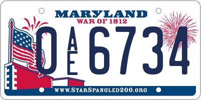 MD license plate 0AE6734