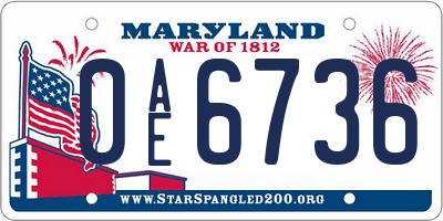 MD license plate 0AE6736