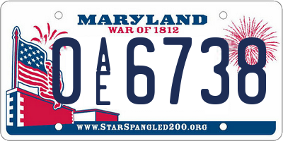 MD license plate 0AE6738