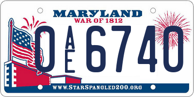 MD license plate 0AE6740