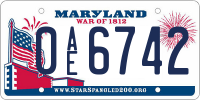 MD license plate 0AE6742