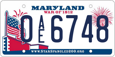 MD license plate 0AE6748