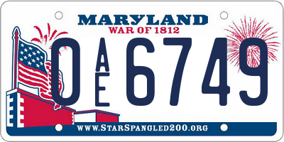 MD license plate 0AE6749
