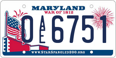 MD license plate 0AE6751