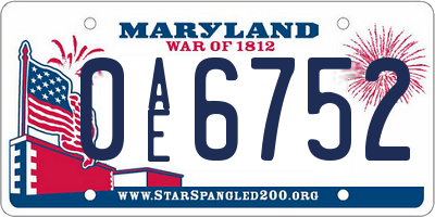 MD license plate 0AE6752