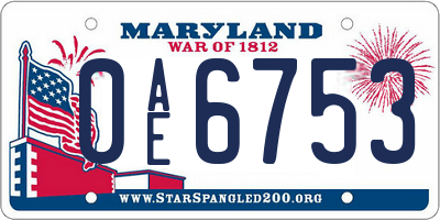 MD license plate 0AE6753