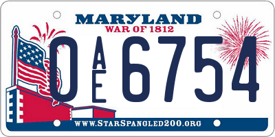 MD license plate 0AE6754