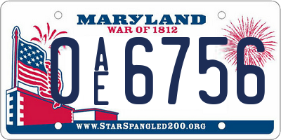 MD license plate 0AE6756