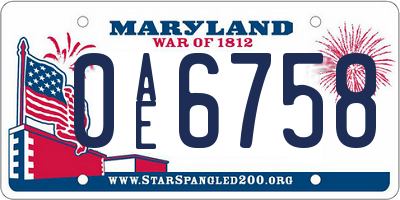 MD license plate 0AE6758