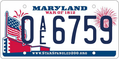 MD license plate 0AE6759