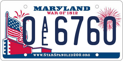 MD license plate 0AE6760