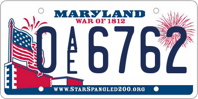 MD license plate 0AE6762