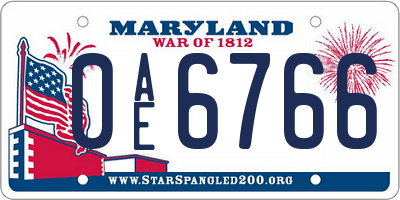 MD license plate 0AE6766