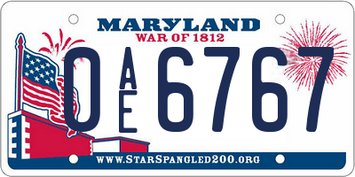MD license plate 0AE6767