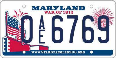 MD license plate 0AE6769