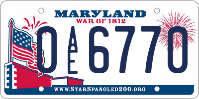 MD license plate 0AE6770