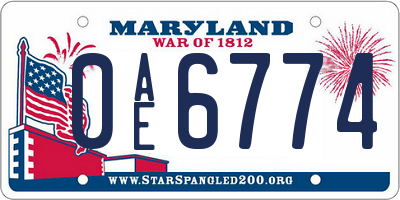 MD license plate 0AE6774