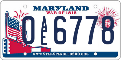 MD license plate 0AE6778