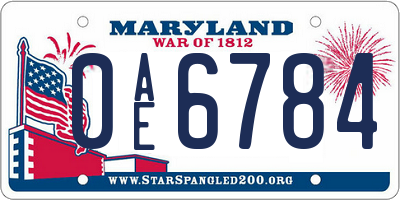 MD license plate 0AE6784
