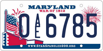 MD license plate 0AE6785
