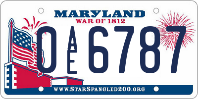 MD license plate 0AE6787