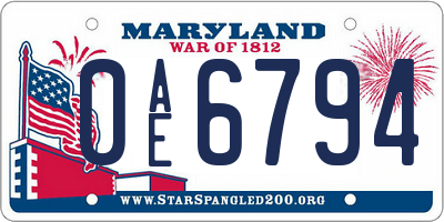 MD license plate 0AE6794