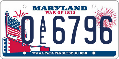 MD license plate 0AE6796